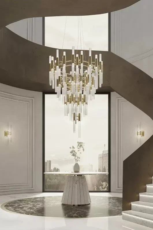 Post - modern Simple Light Luxury 3 - Tier Round Glass Tubes Chandelier - cyranlamps