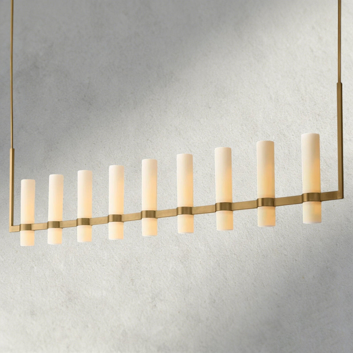 Ravay Linear Milk Glass Chandelier 59", 71" - cyranlighting