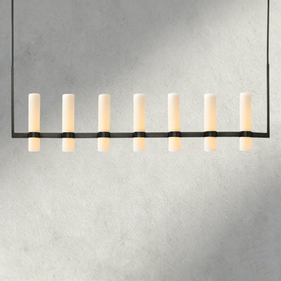 Ravay Linear Milk Glass Chandelier 59", 71" - cyranlighting