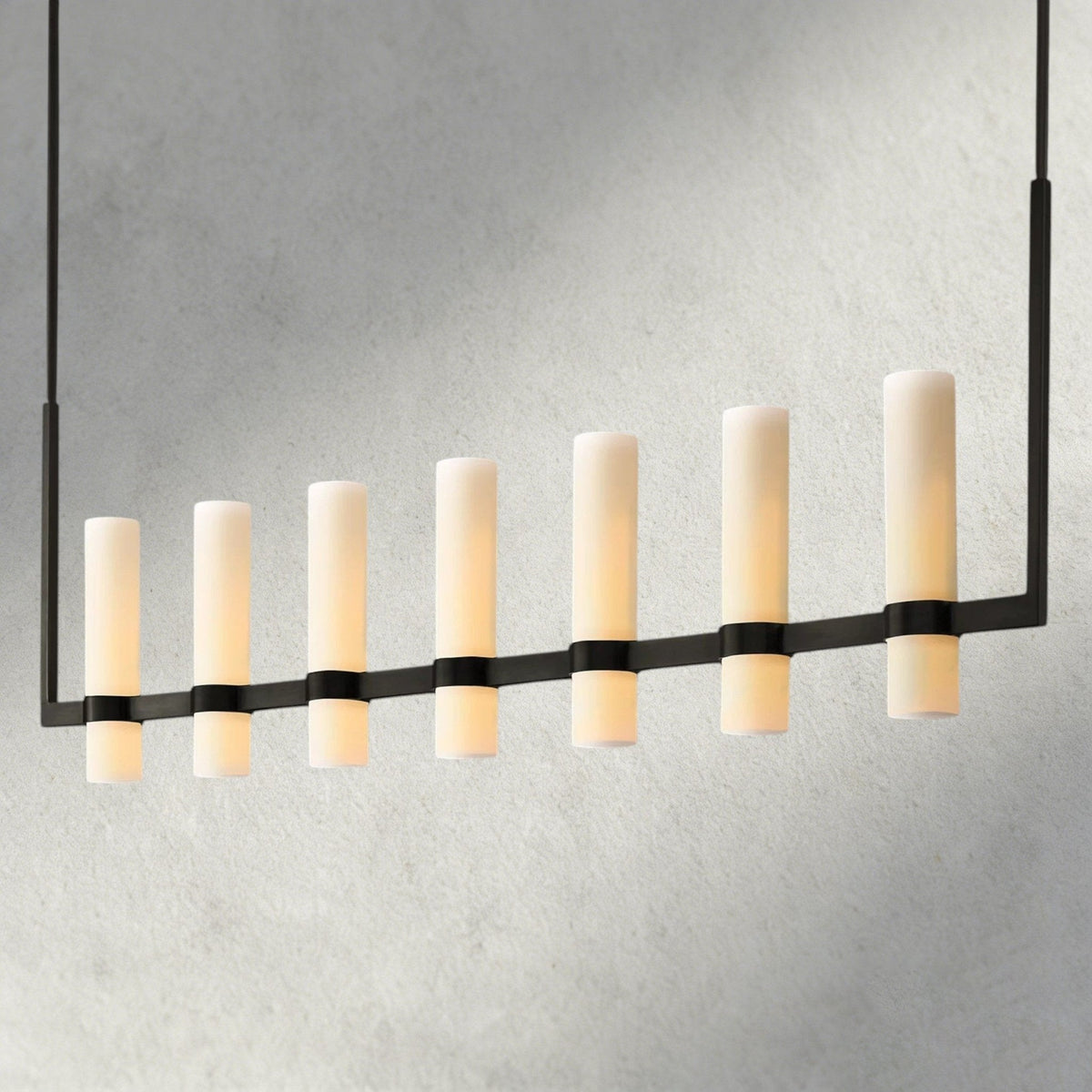 Ravay Linear Milk Glass Chandelier 59", 71" - cyranlighting