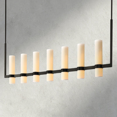 Ravay Linear Milk Glass Chandelier 59", 71" - cyranlighting
