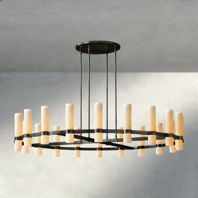 Ravay Round Milk Glass Chandelier 36", 48", 60" - cyranlighting