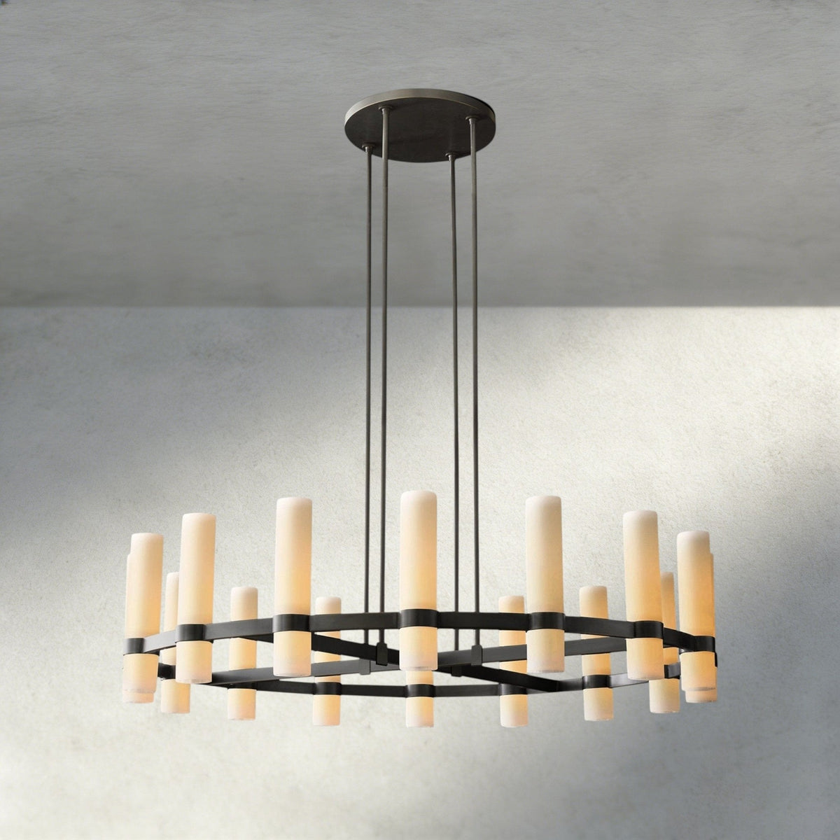 Ravay Round Milk Glass Chandelier 36", 48", 60" - cyranlighting