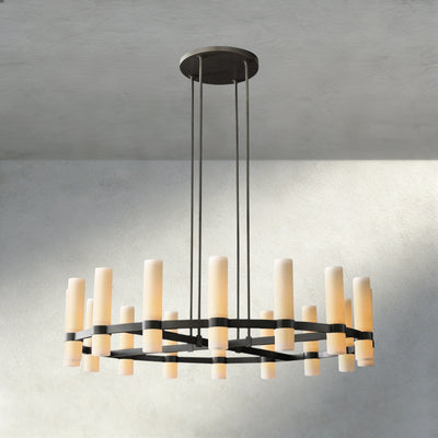 Ravay Round Milk Glass Chandelier 36", 48", 60" - cyranlighting