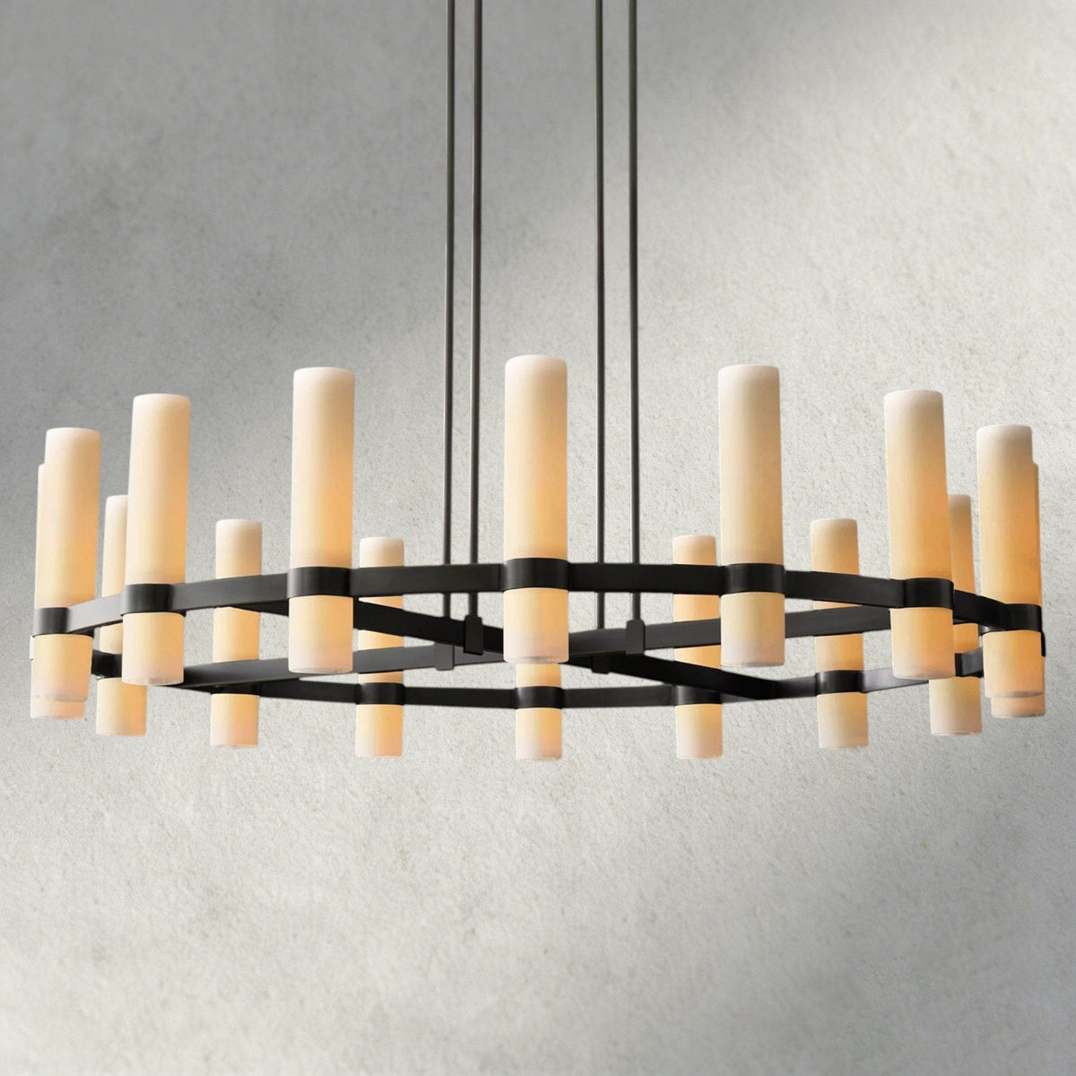Ravay Round Milk Glass Chandelier 36", 48", 60" - cyranlighting