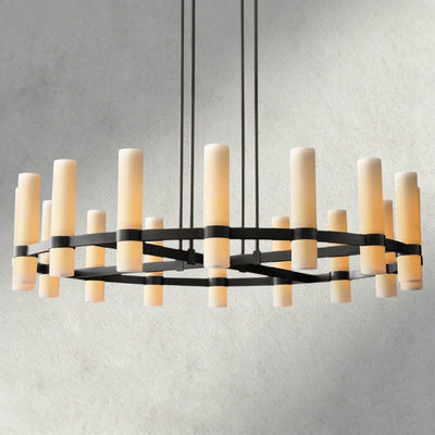 Ravay Round Milk Glass Chandelier 36", 48", 60" - cyranlighting