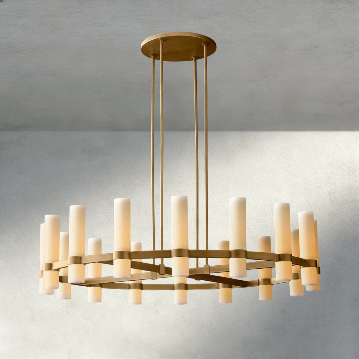 Ravay Round Milk Glass Chandelier 36", 48", 60" - cyranlighting