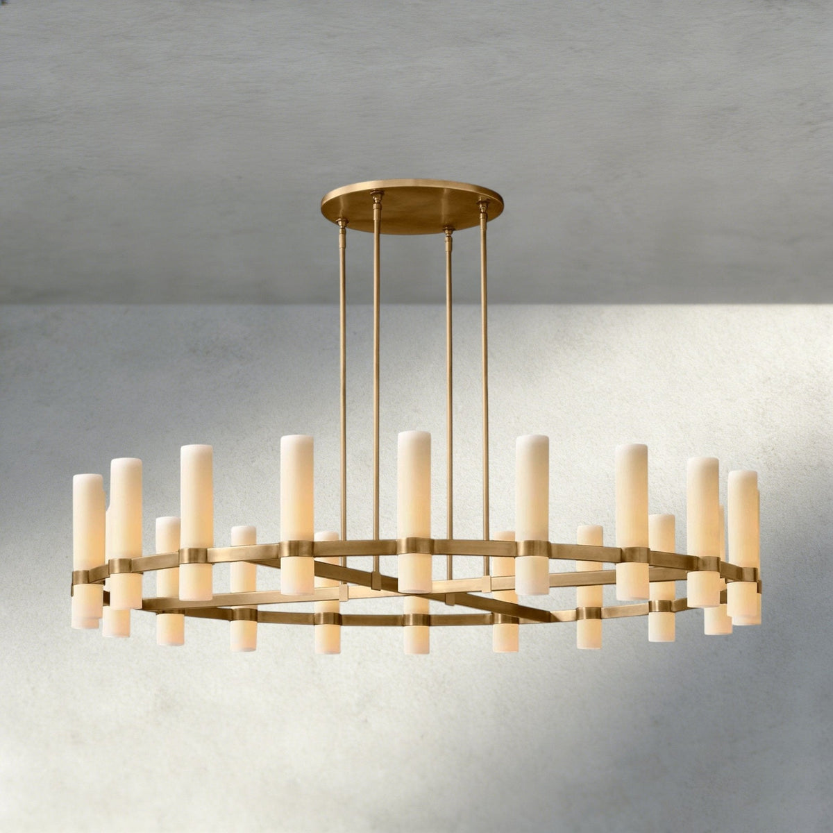 Ravay Round Milk Glass Chandelier 36", 48", 60" - cyranlighting