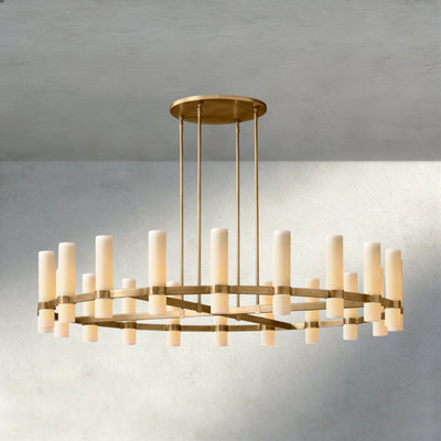 Ravay Round Milk Glass Chandelier 36", 48", 60" - cyranlighting