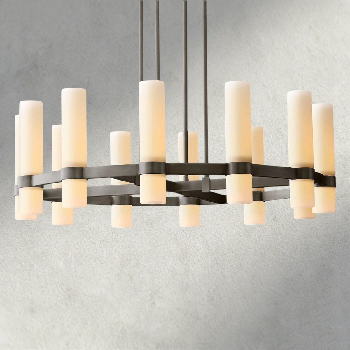 Ravay Round Milk Glass Chandelier 36", 48", 60" - cyranlighting