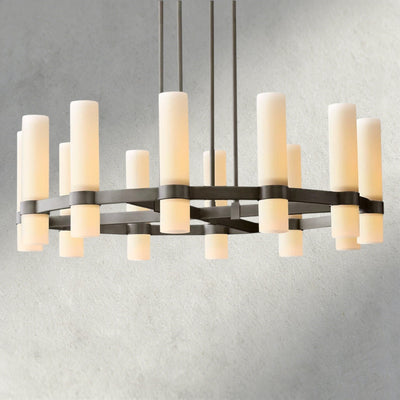 Ravay Round Milk Glass Chandelier 36", 48", 60" - cyranlighting