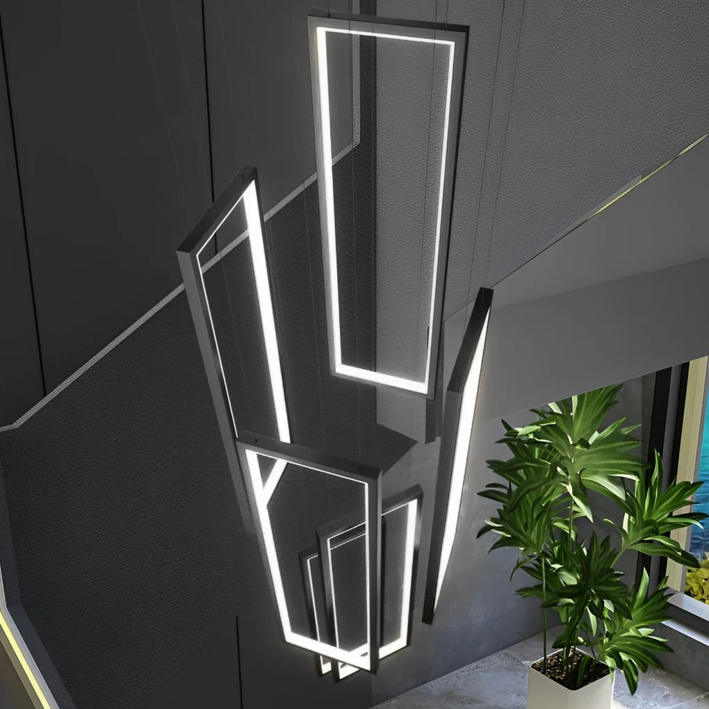 Rectangular Frame Aluminum LED Black Nordic Duplex Stair Chandelier - Cyran Lamps