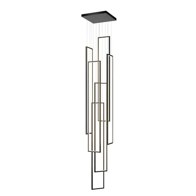 Rectangular Frame Aluminum LED Black Nordic Duplex Stair Chandelier - Cyran Lamps