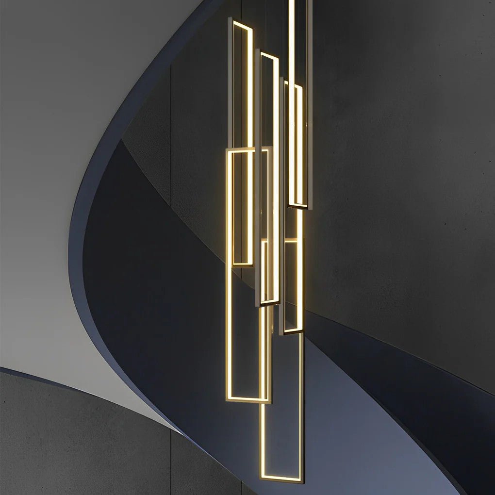 Rectangular Frame Aluminum LED Black Nordic Duplex Stair Chandelier - Cyran Lamps