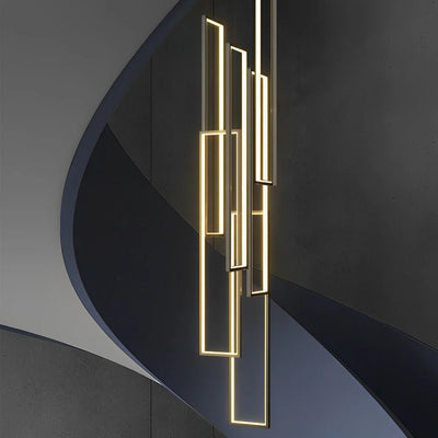 Rectangular Frame Aluminum LED Black Nordic Duplex Stair Chandelier - Cyran Lamps