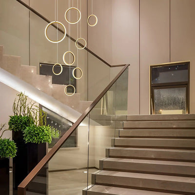 Ring Staircase Chandelier Light Gold LED Ceiling Light - Cyran Lamps