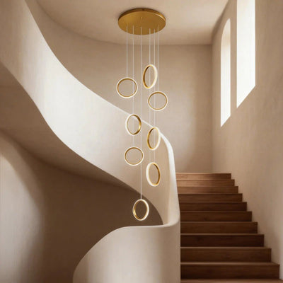Ring Staircase Chandelier Light Gold LED Ceiling Light - Cyran Lamps