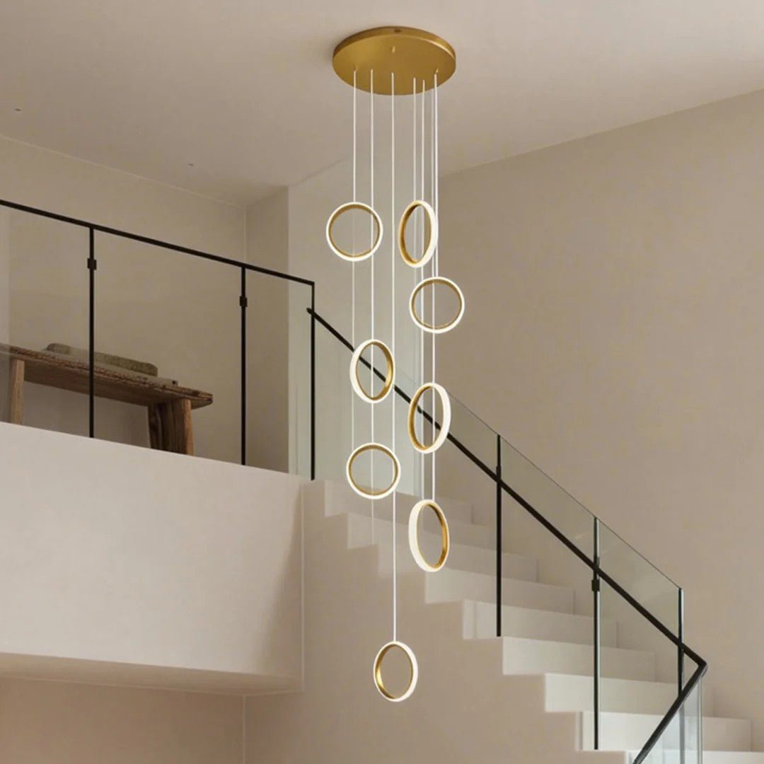 Ring Staircase Chandelier Light Gold LED Ceiling Light - Cyran Lamps