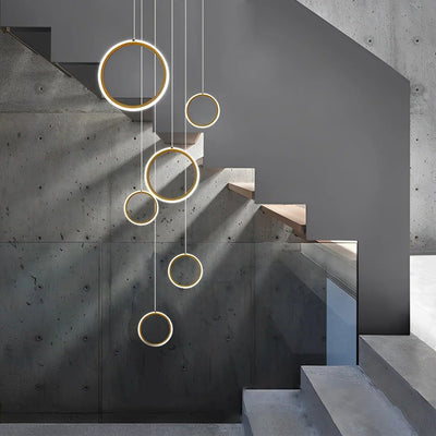 Ring Staircase Chandelier Light Gold LED Ceiling Light - Cyran Lamps