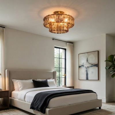 Riviera 20" Smoke Glass Flush Mount Chandelier - cyranlamps