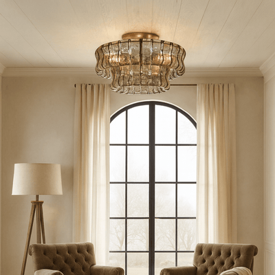 Riviera 20" Smoke Glass Flush Mount Chandelier - cyranlamps