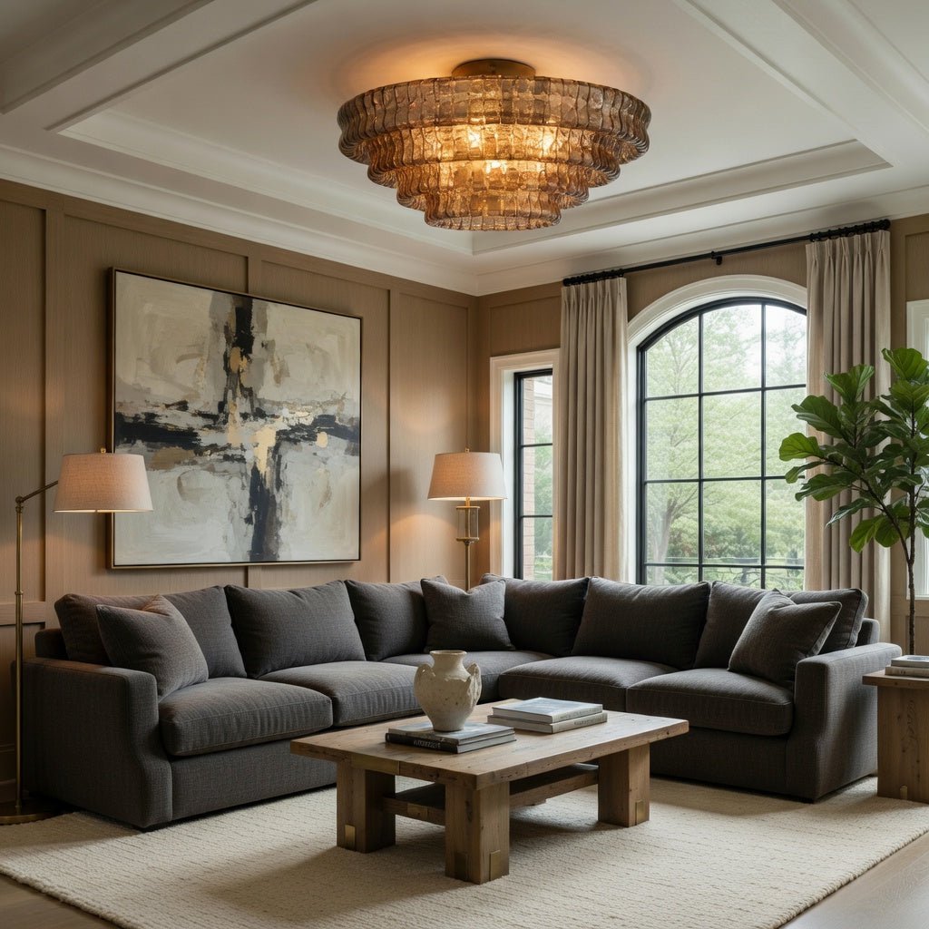Riviera 35" Smoke Glass Flush Mount handelier - cyranlamps