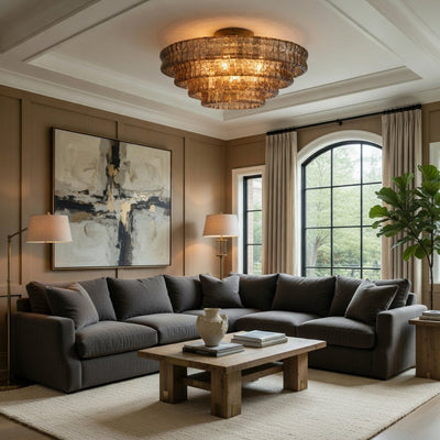 Riviera 35" Smoke Glass Flush Mount handelier - cyranlamps
