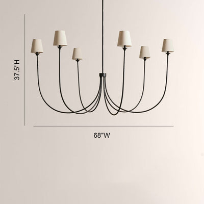Saige 6 - Light Curved Arm Chandelier with Linen Shades - Cyran Lamps