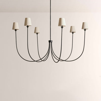 Saige 6 - Light Curved Arm Chandelier with Linen Shades - Cyran Lamps
