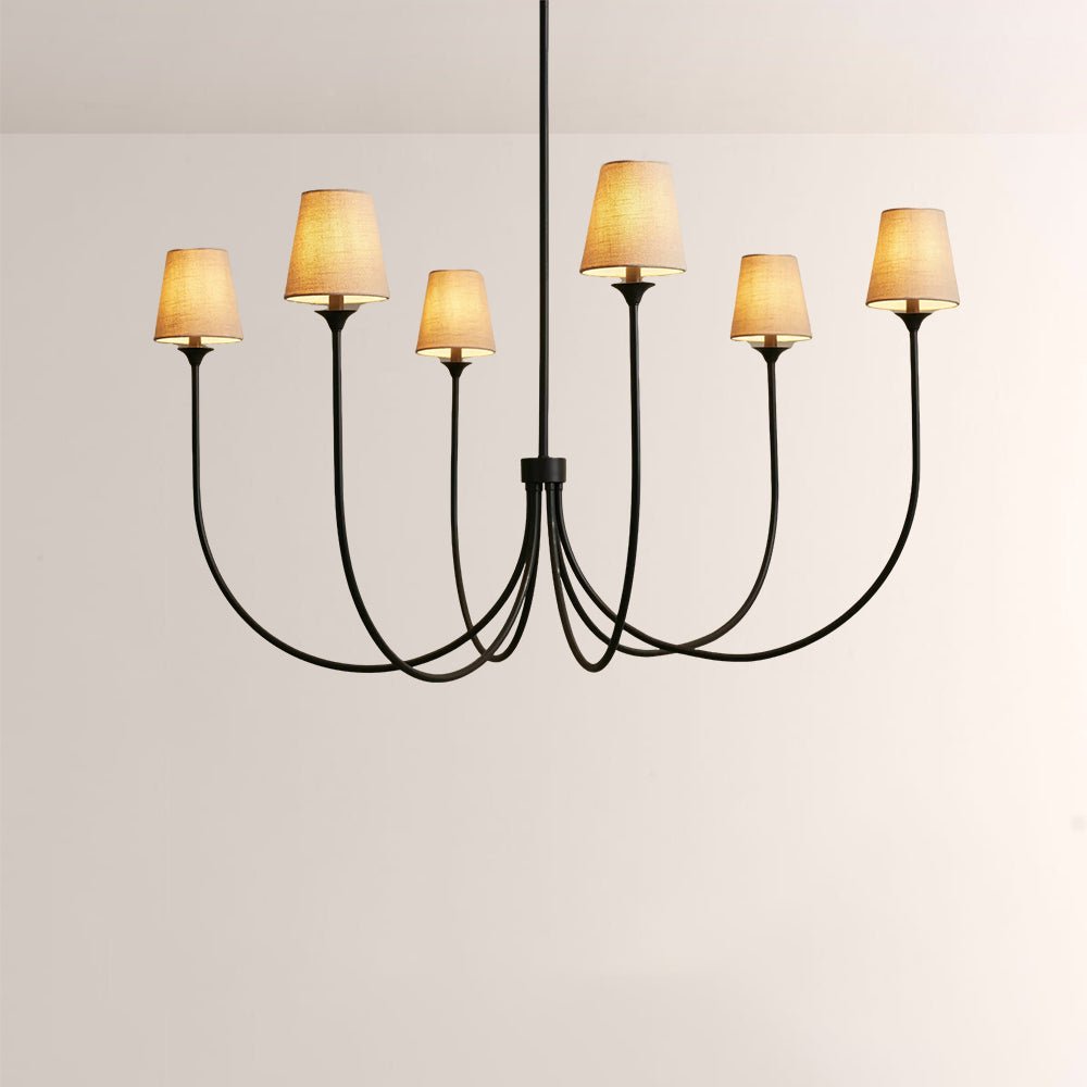 Saige 6 - Light Curved Arm Chandelier with Linen Shades - Cyran Lamps