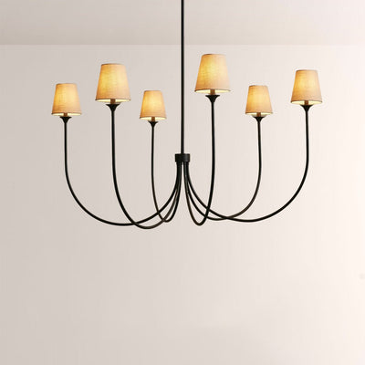 Saige 6 - Light Curved Arm Chandelier with Linen Shades - Cyran Lamps