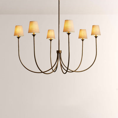 Saige 6 - Light Curved Arm Chandelier with Linen Shades - Cyran Lamps