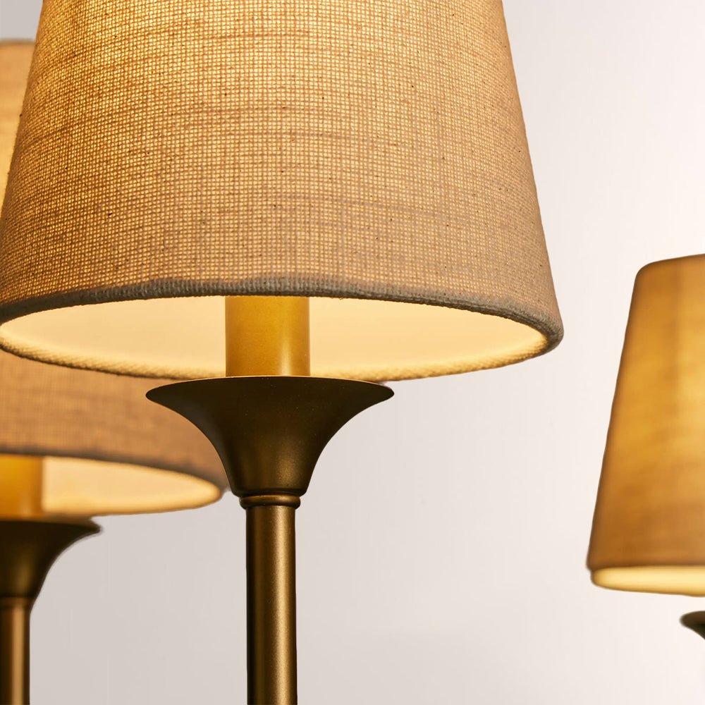 Saige 6 - Light Curved Arm Chandelier with Linen Shades - Cyran Lamps