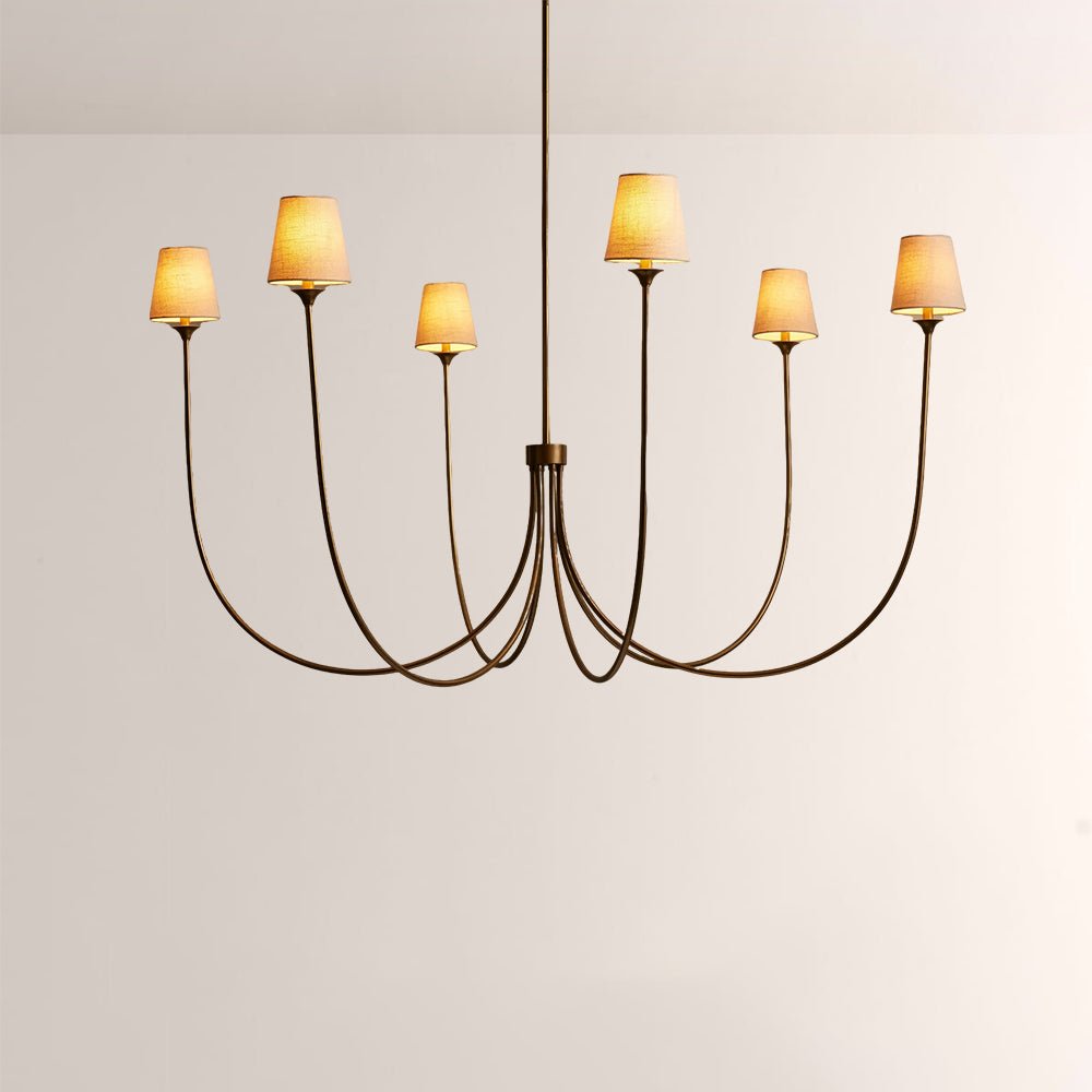 Saige 6 - Light Curved Arm Chandelier with Linen Shades - Cyran Lamps