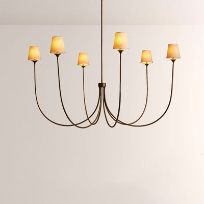 Saige 6 - Light Curved Arm Chandelier with Linen Shades - Cyran Lamps