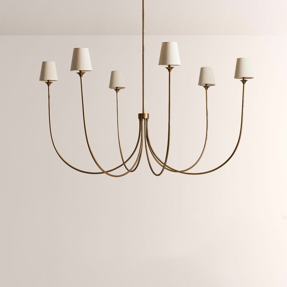 Saige 6 - Light Curved Arm Chandelier with Linen Shades - Cyran Lamps