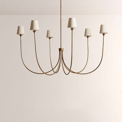 Saige 6 - Light Curved Arm Chandelier with Linen Shades - Cyran Lamps