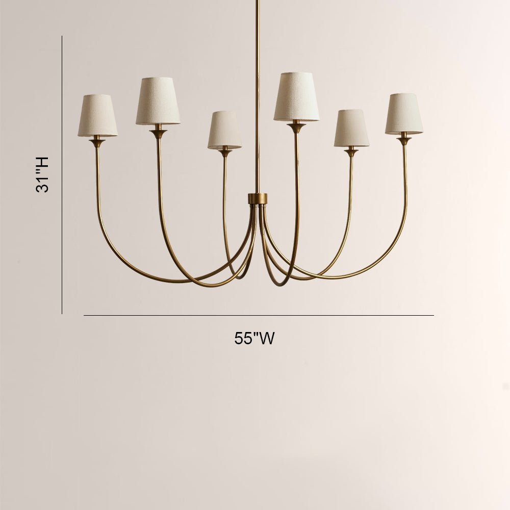 Saige 6 - Light Curved Arm Chandelier with Linen Shades - Cyran Lamps