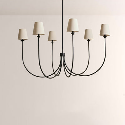 Saige 6 - Light Curved Arm Chandelier with Linen Shades - Cyran Lamps
