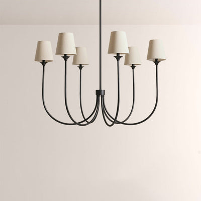 Saige 6 - Light Curved Arm Chandelier with Linen Shades - Cyran Lamps