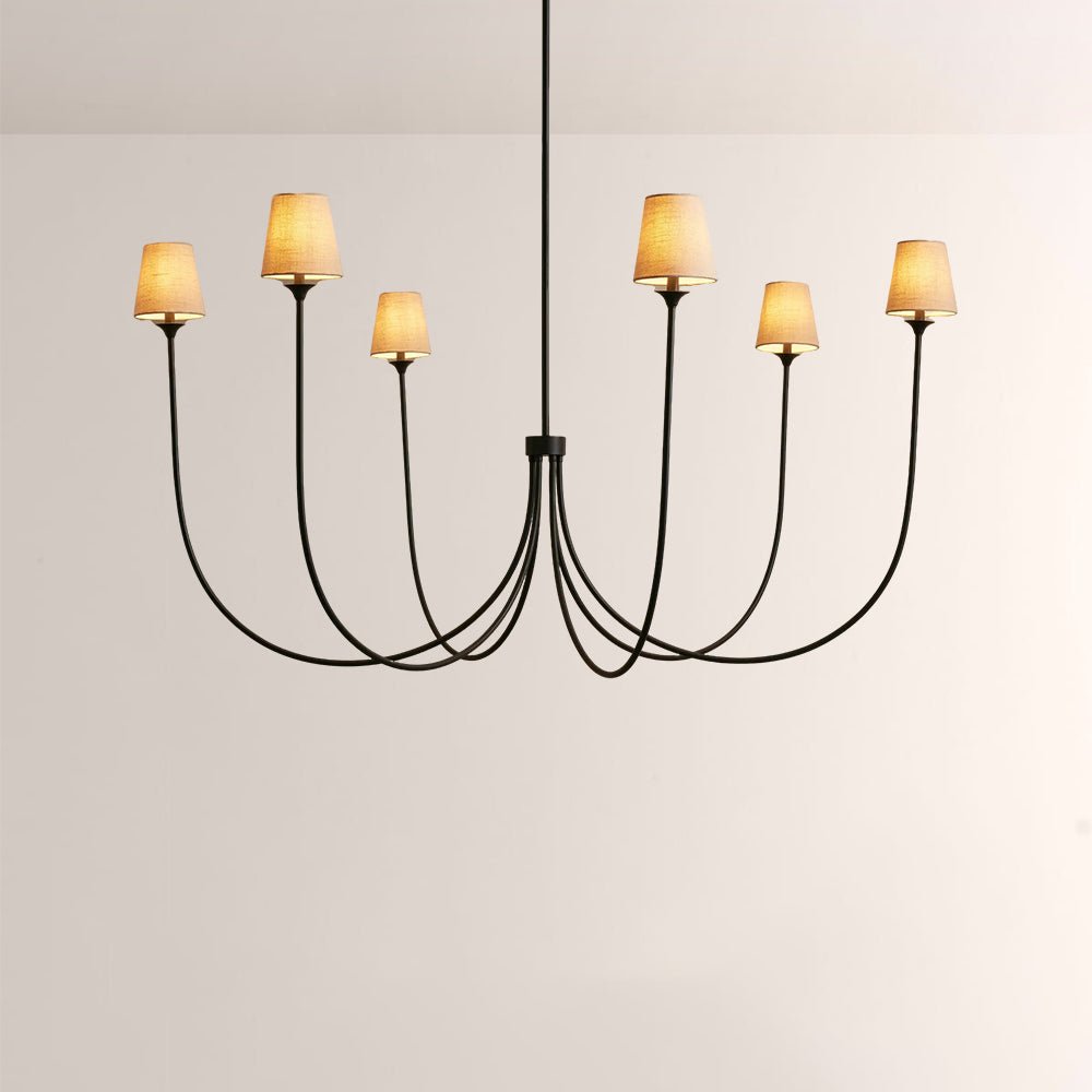 Saige 6 - Light Curved Arm Chandelier with Linen Shades - Cyran Lamps