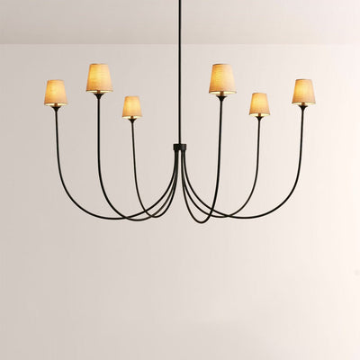 Saige 6 - Light Curved Arm Chandelier with Linen Shades - Cyran Lamps