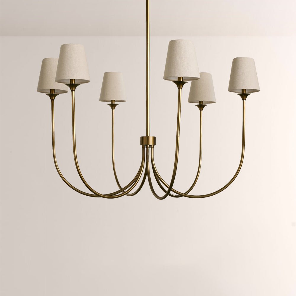 Saige 6 - Light Curved Arm Chandelier with Linen Shades - Cyran Lamps