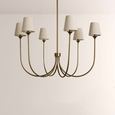 Saige 6 - Light Curved Arm Chandelier with Linen Shades - Cyran Lamps