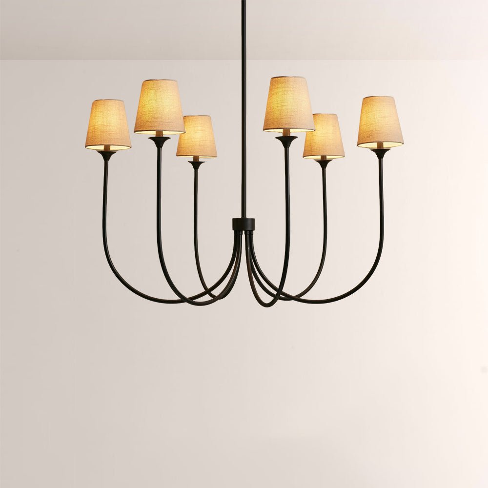 Saige 6 - Light Curved Arm Chandelier with Linen Shades - Cyran Lamps