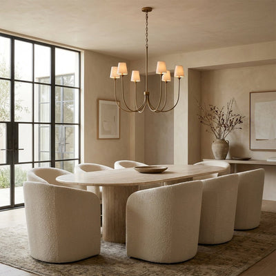 Saige 6 - Light Curved Arm Chandelier with Linen Shades - Cyran Lamps