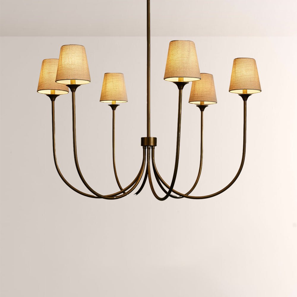 Saige 6 - Light Curved Arm Chandelier with Linen Shades - Cyran Lamps