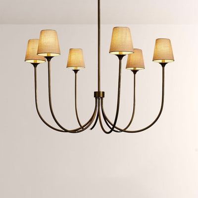 Saige 6 - Light Curved Arm Chandelier with Linen Shades - Cyran Lamps
