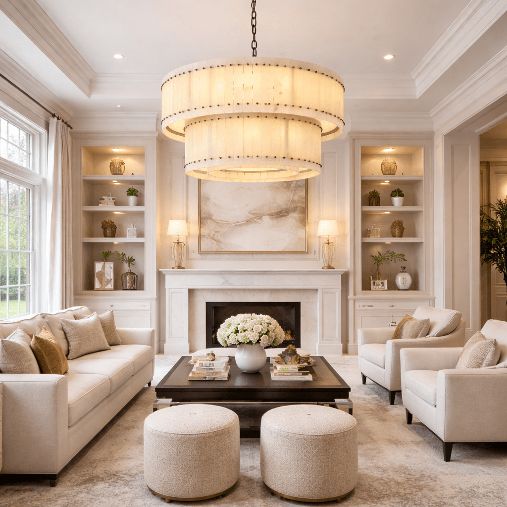 San Marca Alabaster Two - Tier Round Chandelier - cyranlighting