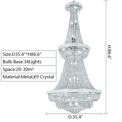 Silver/ Chrome Extra Large Crystal Chandelier Foyer Entryway Long Ceiling Lighting Fixture For Staircase - cyranlamps